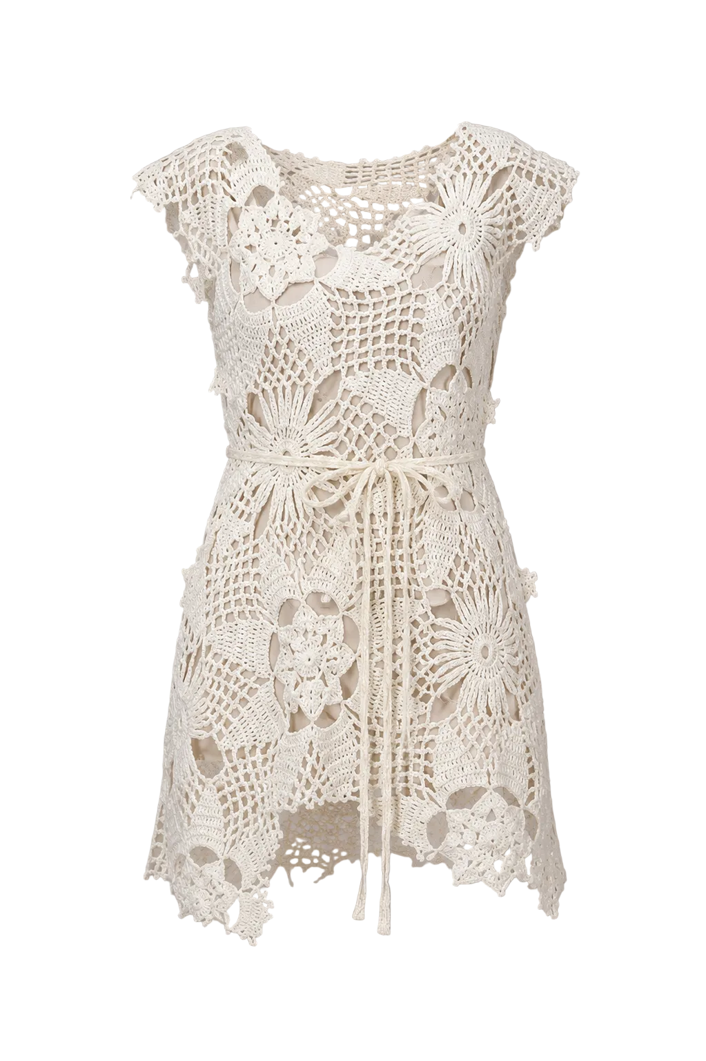 White crochet dress on a gray background